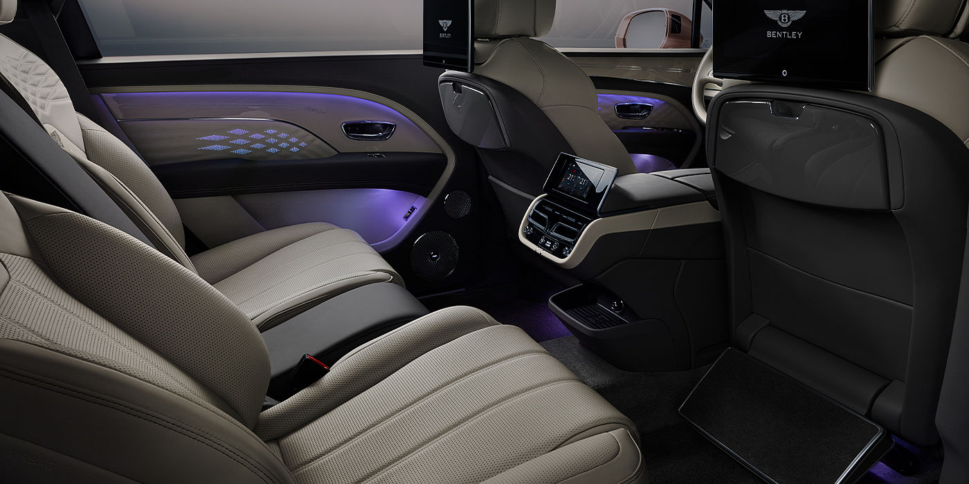 Exclusive Cars Vertriebs GmbH Bentley Bentayga EWB Azure SUV rear interior with Bentley Diamond Illumination