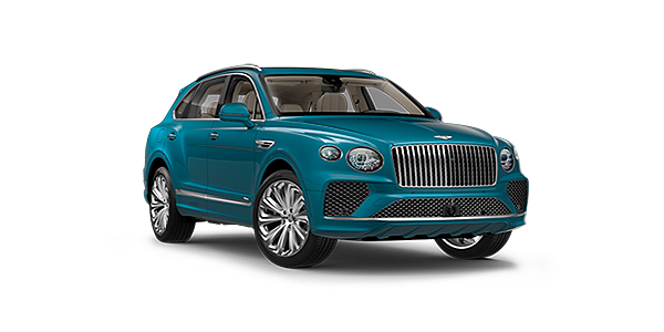 Exclusive Cars Vertriebs GmbH Bentley Bentayga Azure, front three - quarter view with Topaz blue exterior.