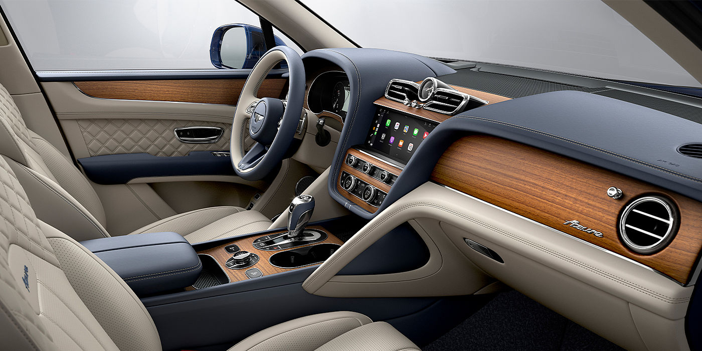 Exclusive Cars Vertriebs GmbH Bentley Bentayga Azure SUV front interior in Imperial Blue and Linen hide