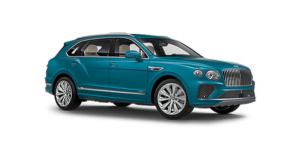 Exclusive Cars Vertriebs GmbH Bentley Bentayga EWB Azure front side angled view in Topaz blue coloured exterior. 