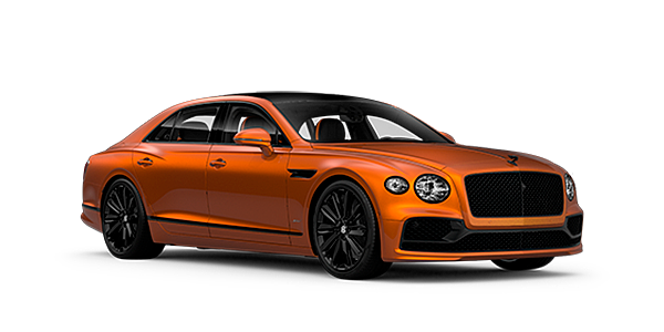 Exclusive Cars Vertriebs GmbH Bentley Flying Spur Speed front side angled view in Orange Flame coloured exterior. 