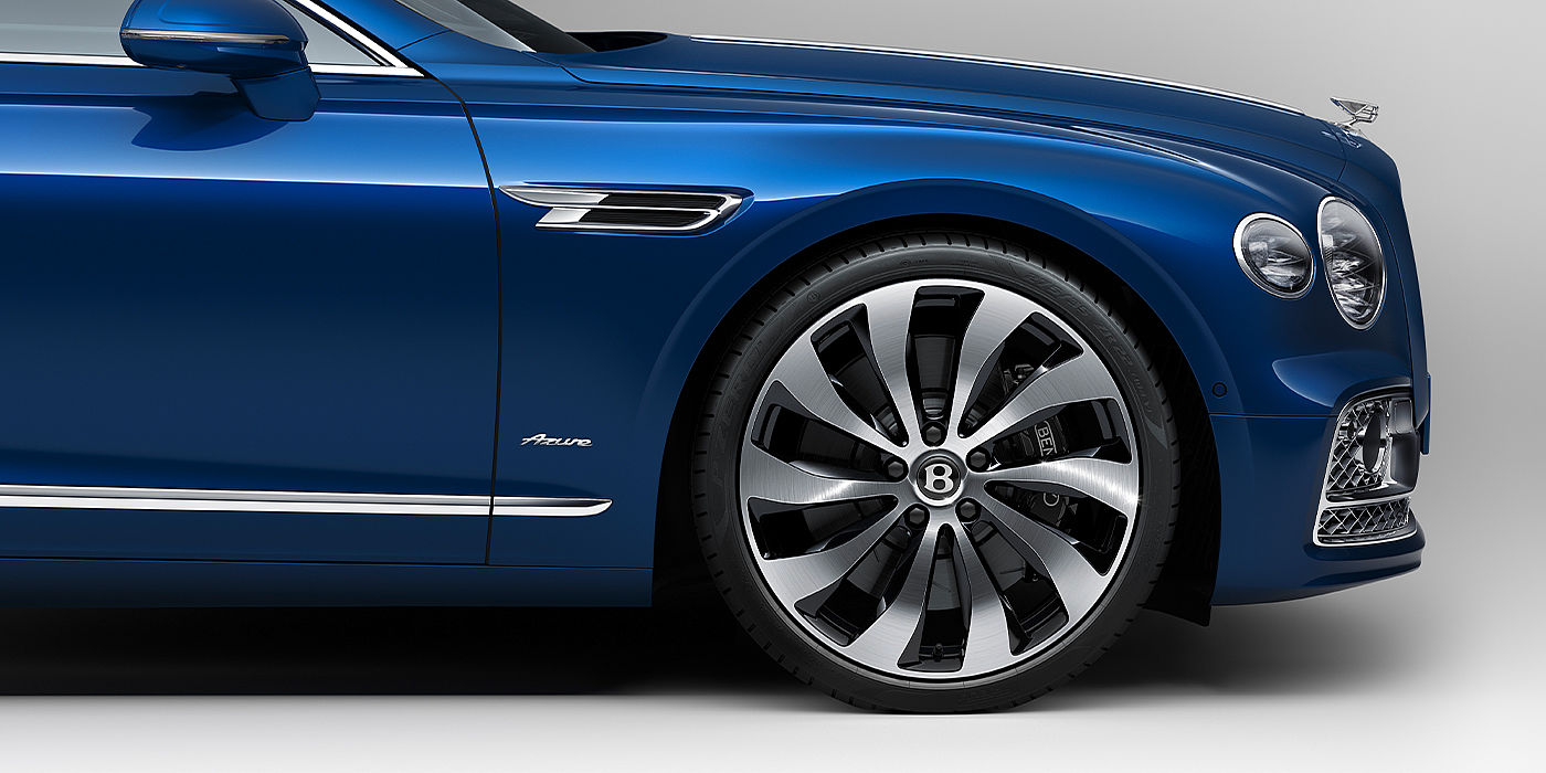 Exclusive Cars Vertriebs GmbH Bentley Flying Spur Azure sedan side close up in Sequin Blue paint with Azure badge