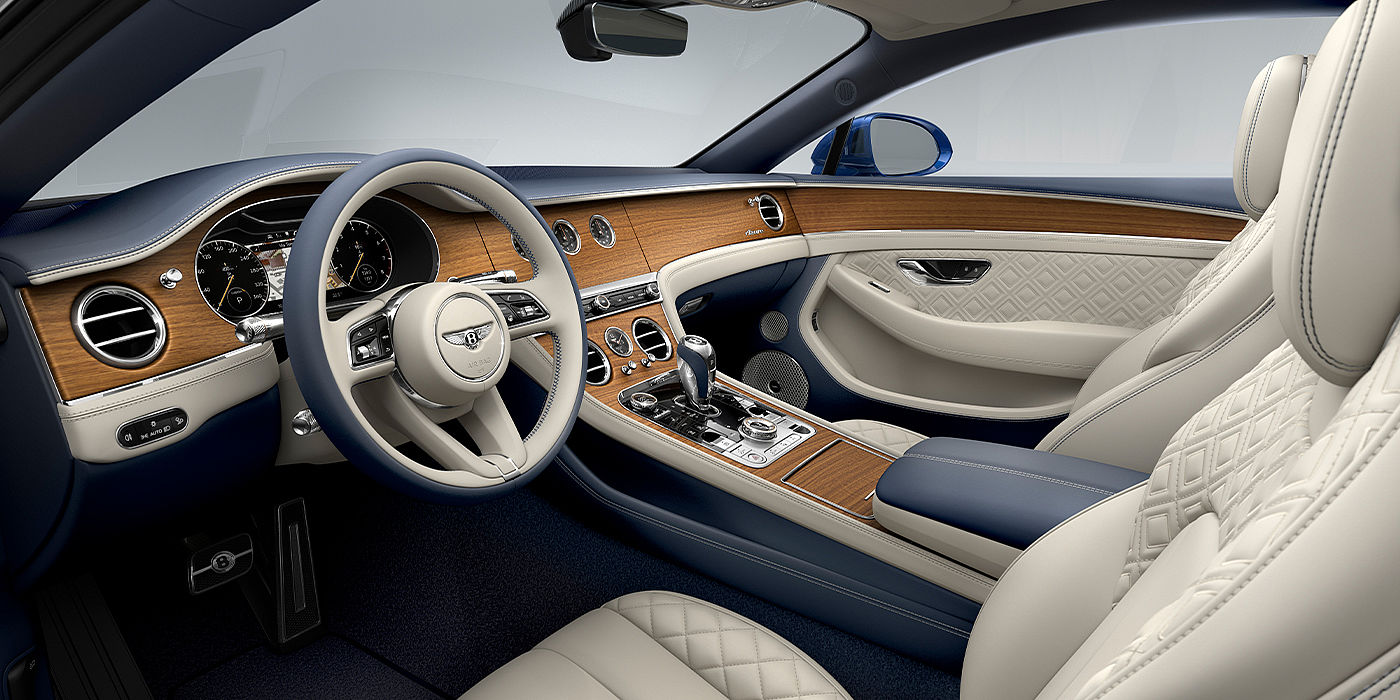 Exclusive Cars Vertriebs GmbH Bentley Continental GT Azure coupe front interior in Imperial Blue and linen hide