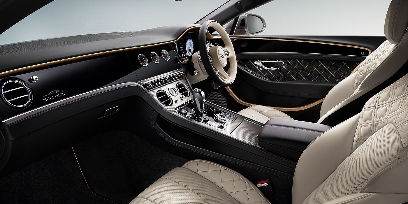 Exclusive Cars Vertriebs GmbH Bentley Continental GT Mulliner coupe front interior in Beluga black and Linen hide