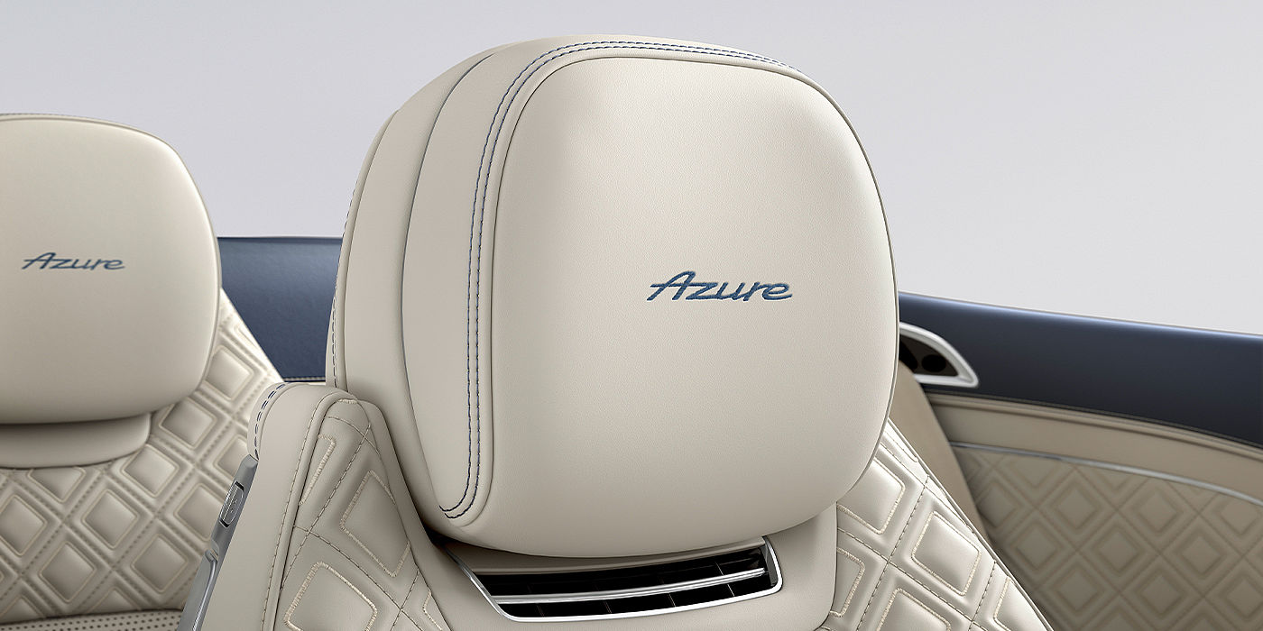 Exclusive Cars Vertriebs GmbH Bentley Continental GTC Azure convertible seat detail in Linen hide with Azure emblem